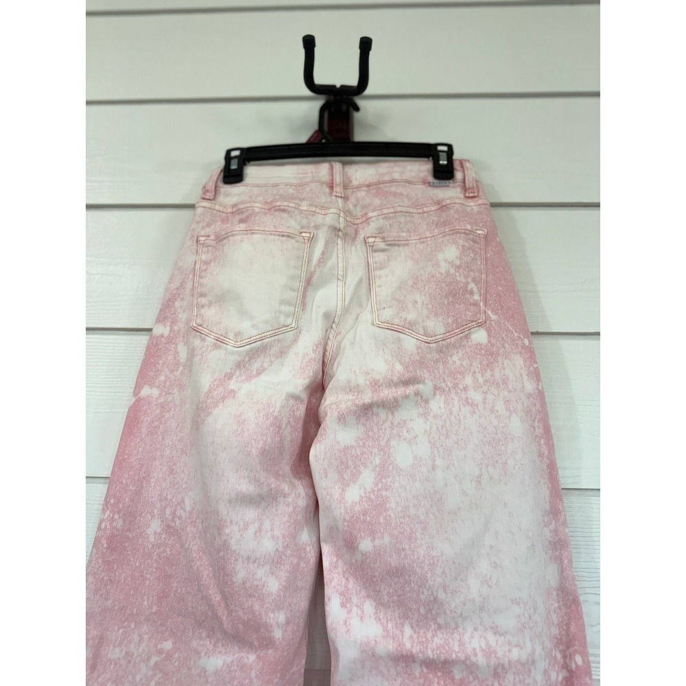 Risen Jeans Pink White Acid Wash Wide Leg Frayed Hem Denim Pants